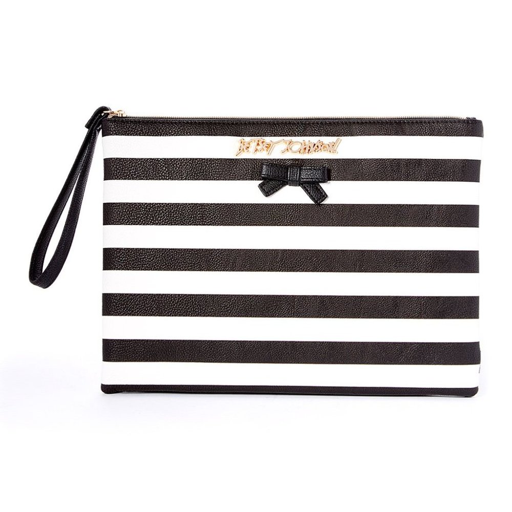 NWT Betsey Johnson Sticky Situations Stripe Pouch with Adhesive Patches